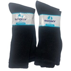 2 Pairs Diabetic Crew Socks Roomy Black J800L Size 10-13 Flat Toe Seam USA NWT